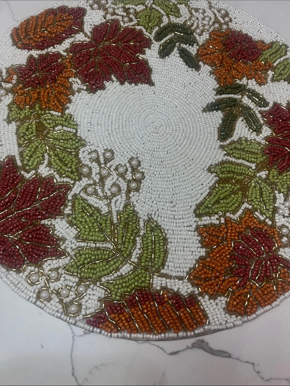 Tahari FALL LEAVES Beaded Placemat Charger 14” Multicolor Fall Thanksgiving NEW
